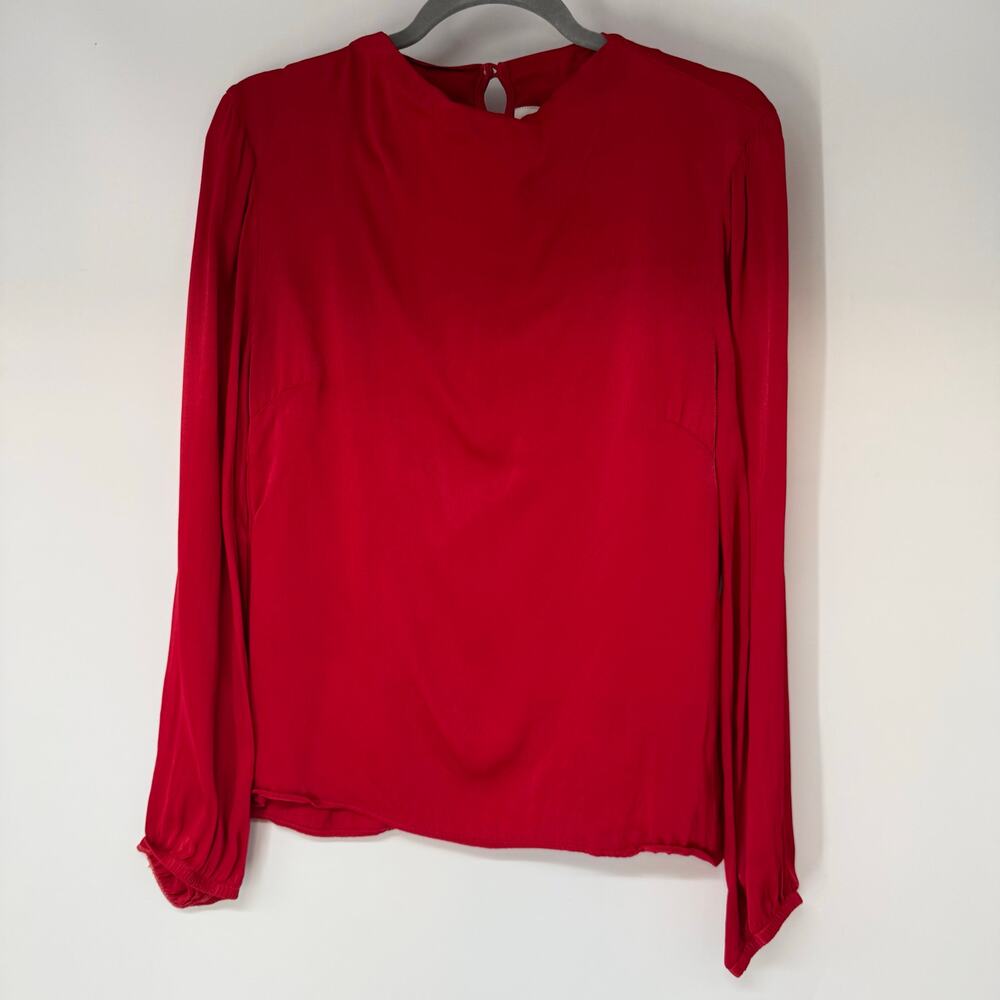 Cloth & Stone Satin Drape Neck Blouse Womens Large Iced Cranberry Long Sleeve